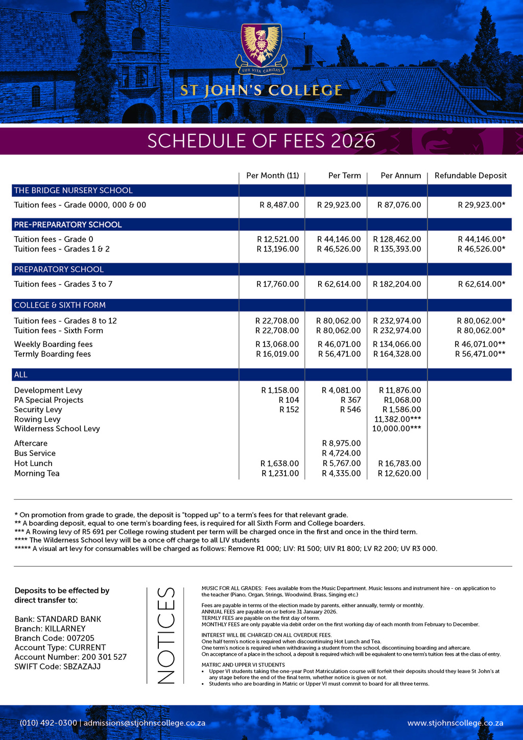 2026 Schedule of Fees